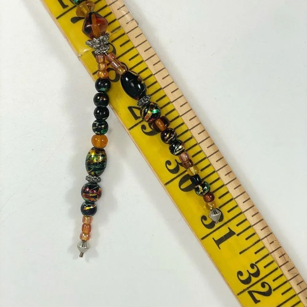 Stunning Necklace Yellow Green Black Glass Beaded Lariat Style Unsigned